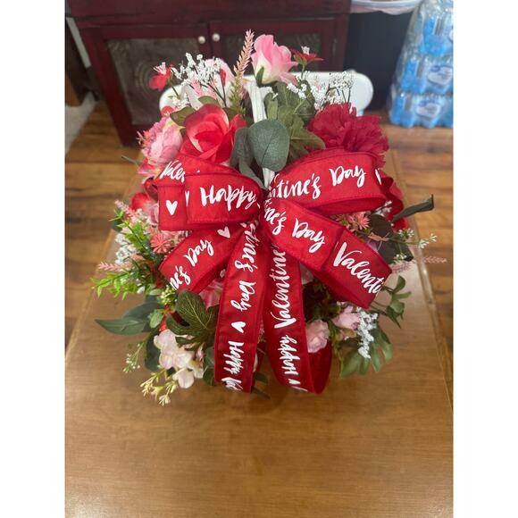 Valentines Day Floral Centerpiece Handcrafted Home Decor, Gift Basket - Picture 4 of 9